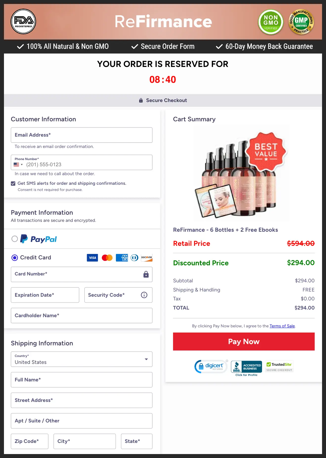 ReFirmance Official Website Secure Order Page